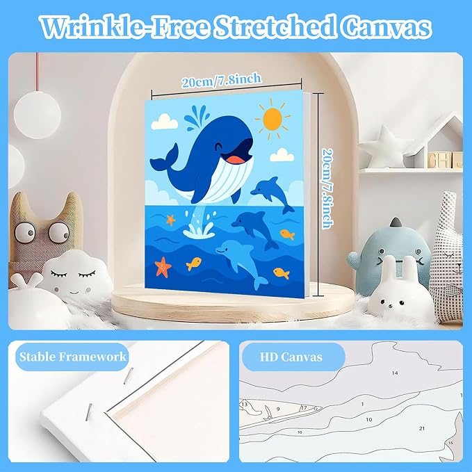 Arttoplus 4 Pack Paint by Numbers Kit for Kids with Frame Animals 8x8 inch | Cute Animals Kids Paint by Numbers Ages 4-6-8 with Wooden Easel, Easy DIY Acrylic Oil Painting by Number for Gift Home Decor