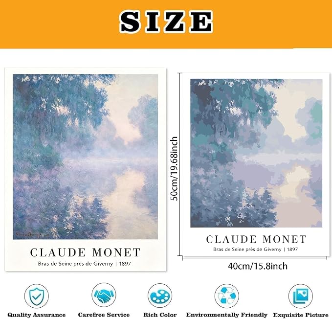 3 Pack Monet Paint by Numbers Kit for Adults Beginner (Without Frame)