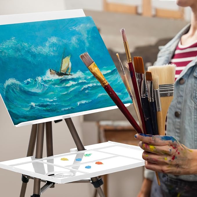 Ireer 17-65 Inch Artist Watercolor Portable Easel with Sturdy Tripod Adjustable Aluminum Metal Easel Stand with Tray Lightweight Travel Easel for Painting Canvas Kids Adults Tabletop Floor Display