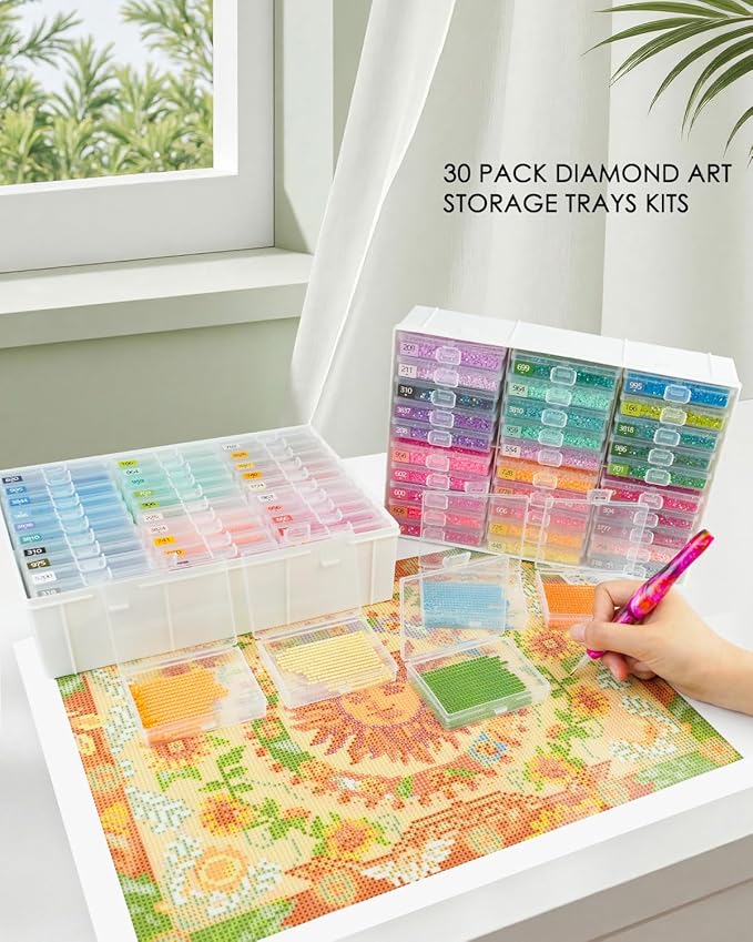 Diamond Art Trays with Lids, 30PCS Diamond Painting Storage, White | 30PCS Diamond Painting Trays with Lids ＆ Diamond Painting Storage, Diamond Painting Accessories for Diamond Art Beads, 1 Pack