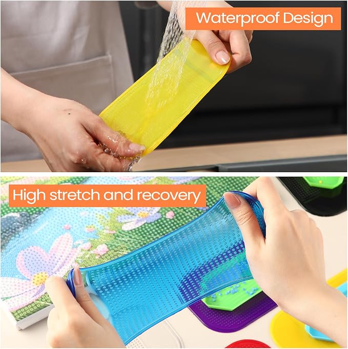 Blulu 6 Pcs Diamond Art Painting Accessories and Tool,Dark Color Style | Reusable Gel Holder for Art Supplies, Anti-slip Tools Keep Diamonds Secure, Sticky Mat Tray 5.6x3.3 in for Adults Crafts