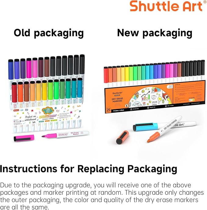 Shuttle Art Dry Erase Markers 25 Pack 20 Colors Plus 5 Extra Black Fine Tip
