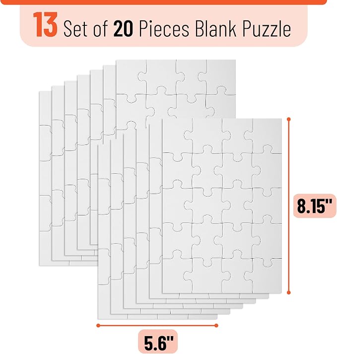 Mr. Pen- Blank Puzzle Bulk, 13 Pack, 20 Pieces/Pack, 5.5 x 8.1 Inch, White