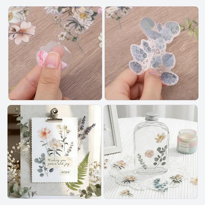 85-Piece Floral Scrapbook Stickers, Self-Adhesive Daisy Camellia | Natural Botanical Designs, Peel-And-Stick, For Journals, Planners, Cards And Diy Crafts