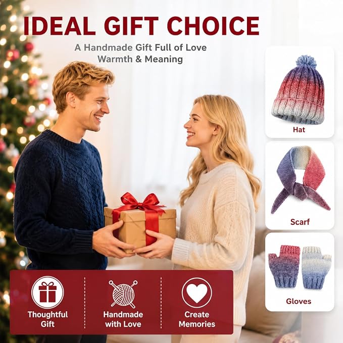 Complete Knitting Kit for Beginners, Scarf, Hat & Gloves, Amethyst Ombre | Kitcroet Knitting Kit Video Tutorials & Written Guide; 2 Types of Needles & Knitting Accessories; 25% Extra Yarn Included
