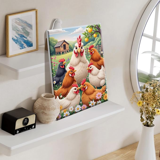 SparkGlow Chickens Paint by Number Kits for Adults with Frame, 8×12 Inch | Animal Painting by Number, Include Easel, HD Canvas, Relax and Enjoyable, Number Painting for Gift, Home Decoration