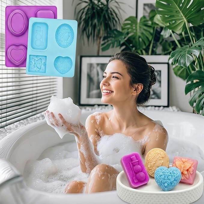 SJ 3D Silicone Craft Mold Set, 2-Pack 4-Cavity Soap & Craft Molds | For Crafts, Soap Making, Resin, Wax Melts & Chocolate, Food Grade Silicone, Easy Release, Reusable