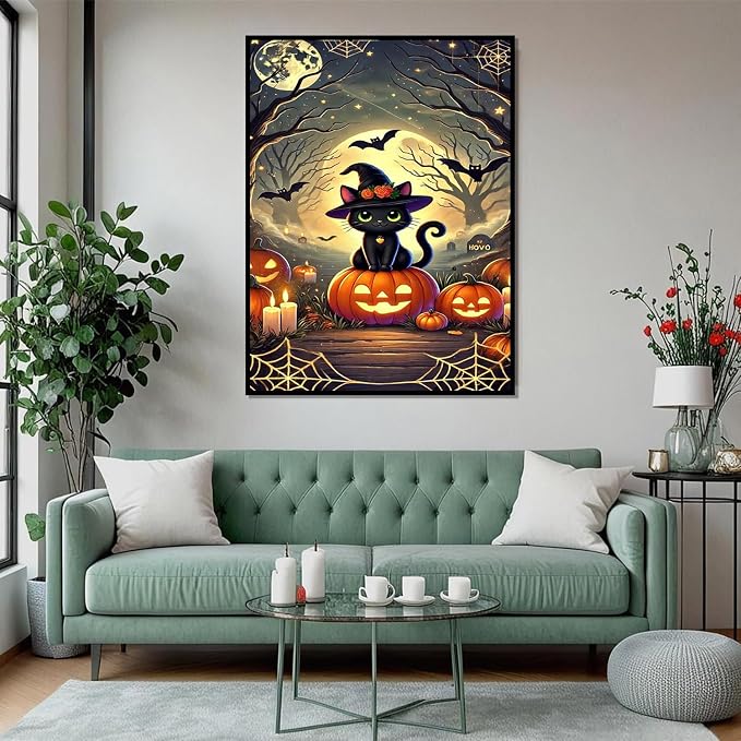 XUCNWL Halloween Diamond Art Kits for Adults,Black Cat Diamond Painting