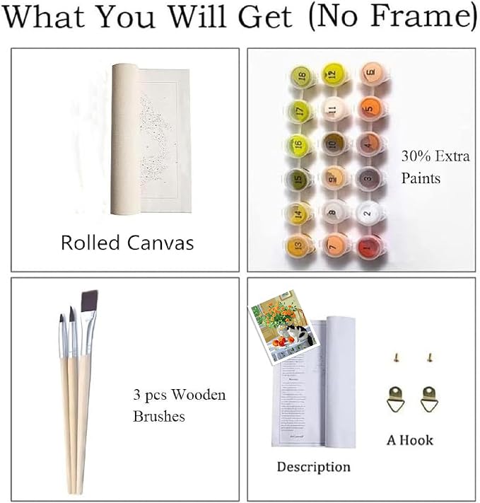 ZRIZQ Paint by Numbers Kit for Adults Beginner,Flowers and Cat,16x20