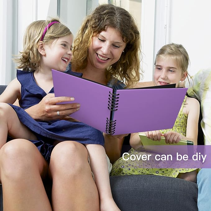 EVNEED Scrapbook Photo Album DIY Scrap Book Black Pages for Wedding Guest Book Anniversary Valentines Day Gifts with 15 Marker Paint Pens,80 Pages,Purple (40 Sheets)