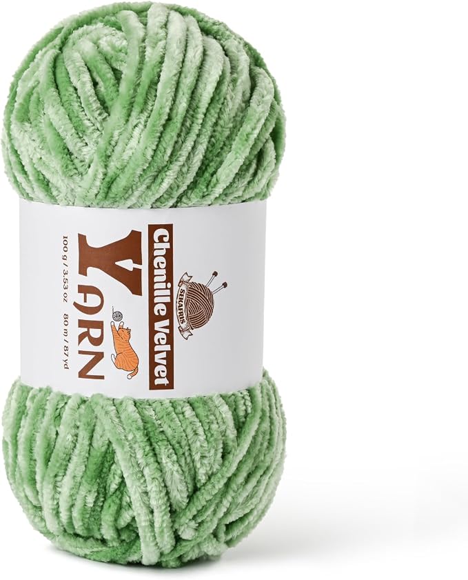 Chenille Crochet Avocado Green Yarn 1 Pack