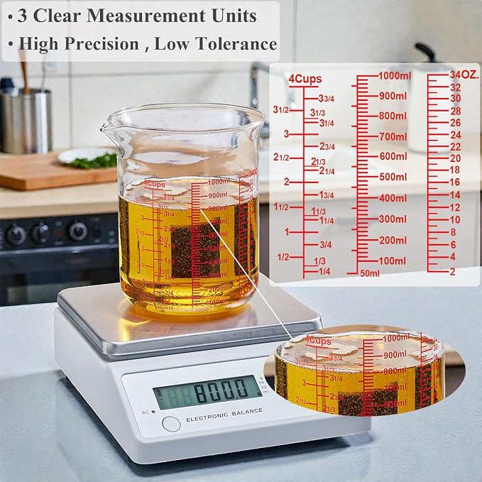 Ackers BORO3.3 Borosilicate Glass Measuring Cup with V-Spout, 1000 ml