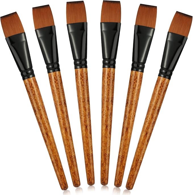 Meanplan 6 Pcs Flat Paint Brushes Bulk 1 Inch Paint Brushes for Acrylic Painting Watercolor Acrylic Synthetic Nylon Craft Artist Brush for Oil Fine Crafts Face Body Art Painting(6 Pcs)
