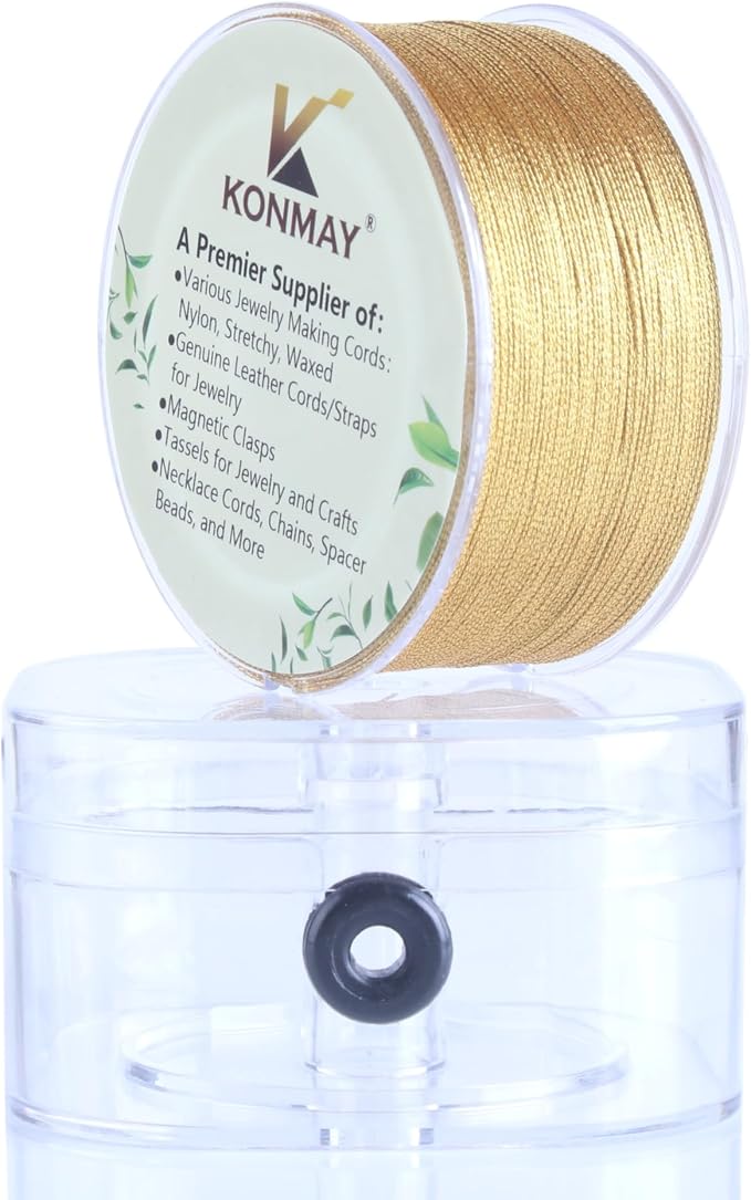 KONMAY 0.5mm Tinsel Embroidery Thread with Case, 163 Yards Metallic Golden Twine String for Jewelry Making, Embroidery, Crafting, Decoration, Gift Wrapping, and Christmas Ornaments