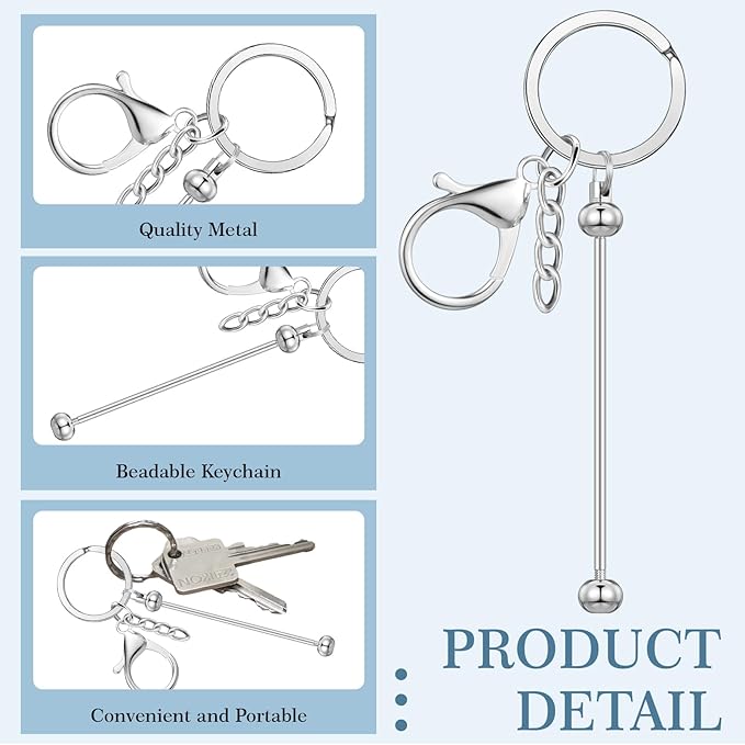 Tondiamo 12 Pcs Beadable Keychains Bars Bulk Blank Beaded Metal Keychain for Craft DIY Gift