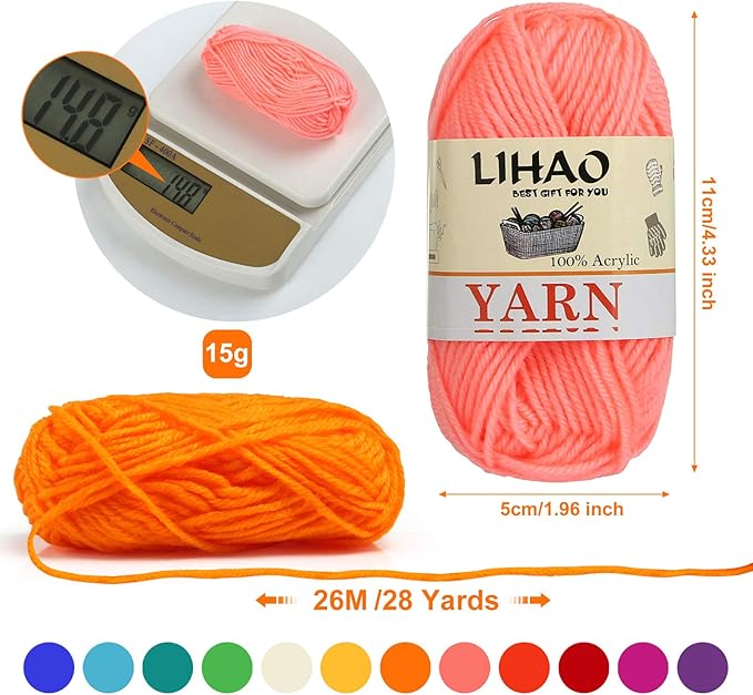 LIHAO 12 Skeins Mini Yarn for Knitting Crochet Craft | 100% Acrylic, Anti-Splitting