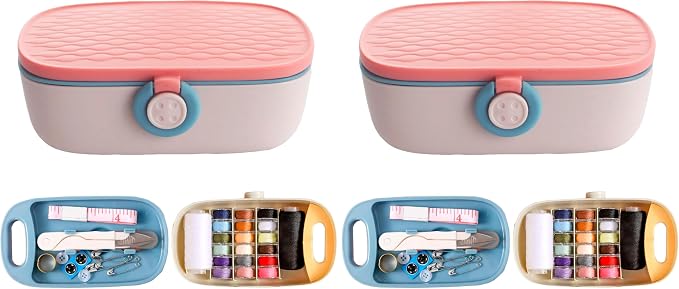 Missraza Sewing Kit, Portable Kit for Adults, Plastic Box Needle and Thread Accesories Supplies Pink 15.5x6cm(6.1x2.36in) (Pack of 2)