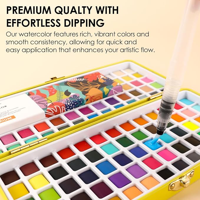 Grabie Set of 100 Color Premium Watercolor Paint Set with Brush Pens | Brush Pens And Paper Pad Included, Waterproof Fineliner, Portable Art Kit, High Pigment Paints, Smooth Color Blending
