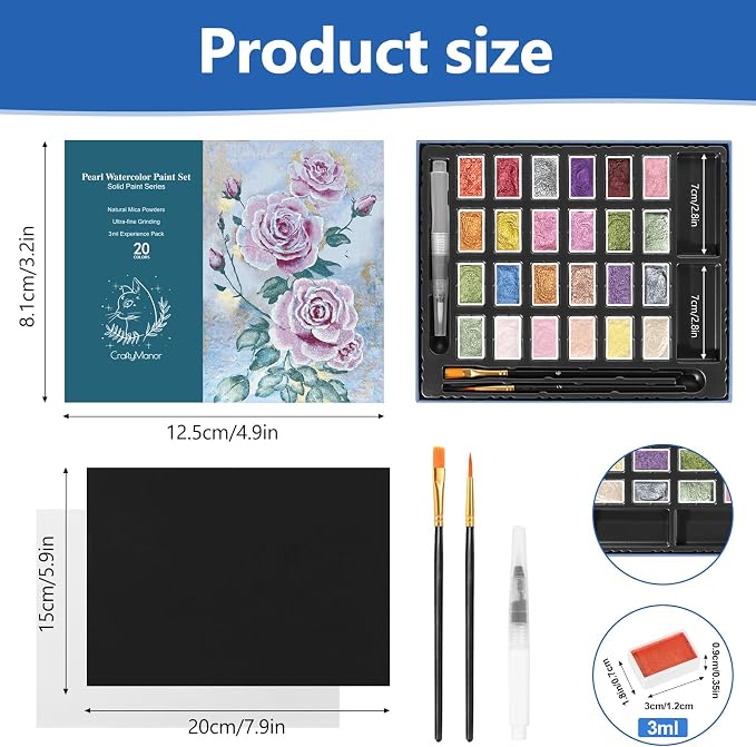 CraftyManor 3ml Forestry Shifting Watercolor Painting Set, 24 Color Shifting Watercolor Paint Set, Shimmer Metallic Watercolor Paints Set, Glitter Watercolor Paint, Solid, Rococo Style