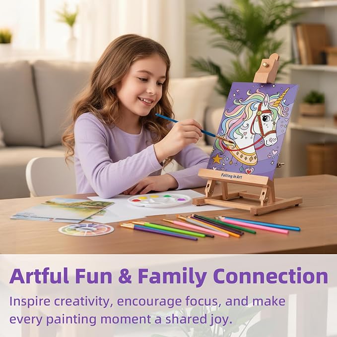 Falling in Art 46 Pcs Kids Acrylic Painting Set with Table Easel, Purple | Art Painting Kit with Paints, Canvas, Paintbrushes, Canvas Supplies Kit for Kids, Adults, Beginners, and Artists