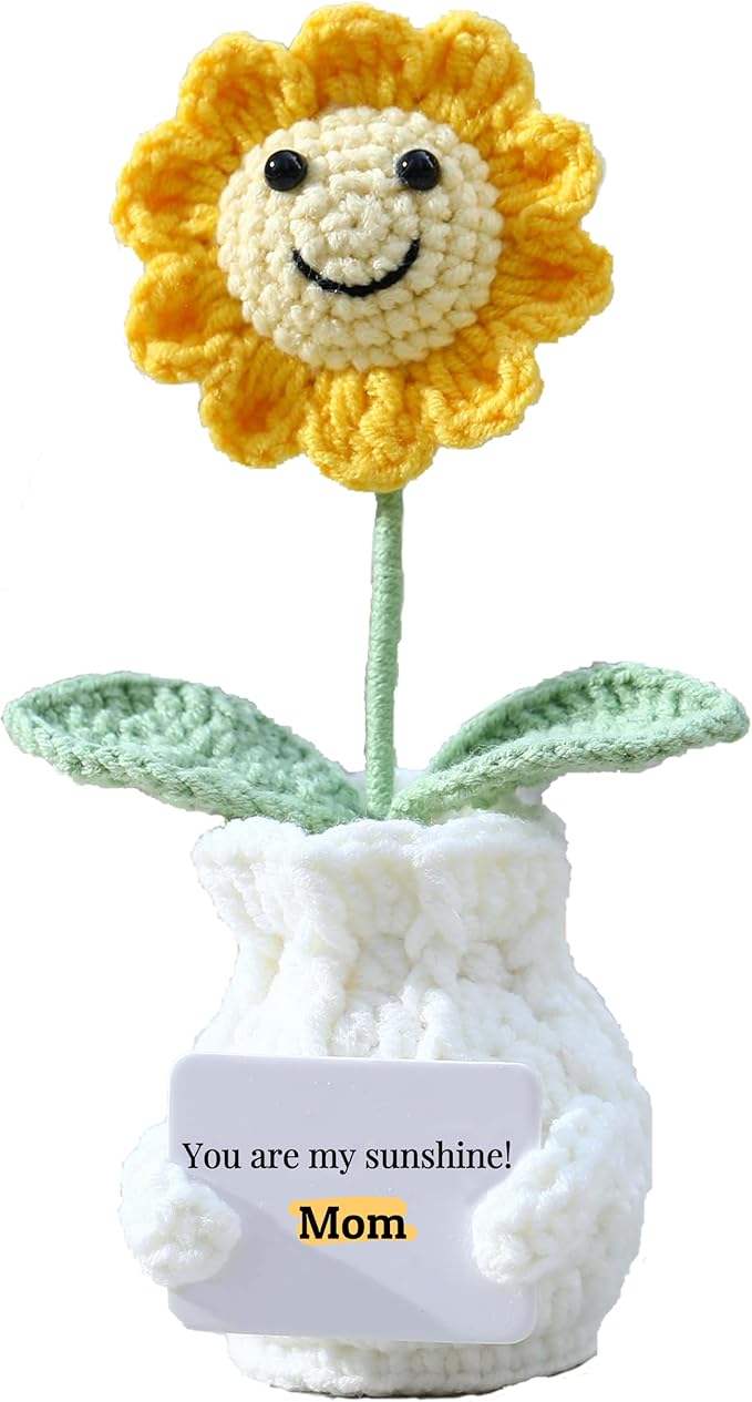 Valentines Day Gift for Mom Crochet Sunflower – You are My Sunshine! Mom! Crochet Gift from Daughter Son Kid - Handmade Knitted Sunflower Pot for Women, Appreciation Gifts Crochet Plant