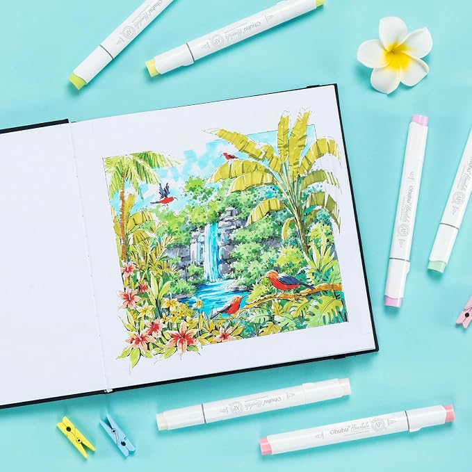 Ohuhu 8.3"x8.3" Double-Sided Bleedproof Marker Pad Art Sketchbook 60 Sheets | Square Sketch Book - 90 LB/150 GSM Smooth Drawing Paper -60 Sheets/120 Pages -Hardcover Sketch Pad for Alcohol Markers Paints