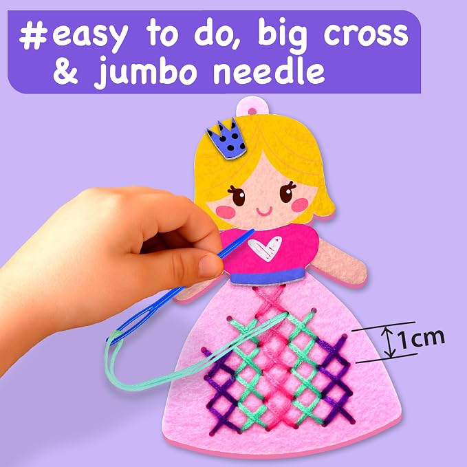 EZCRA Princess Cross Stitch Kit for Kids Ages 4-8, 8 No Mess Felt Projects