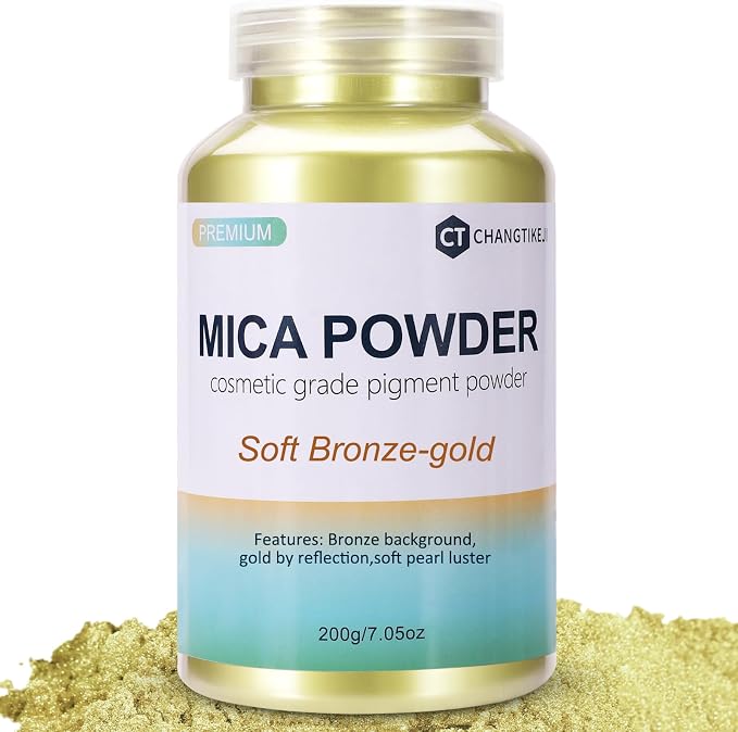 Mica Powder,7.05OZ（200g）,Soft Bronze-Gold Mica Powder Pigment for Epoxy Resin，Lip Gloss，Car Paint，Dye，Soap Making，Nail Polish,Epoxy Resin,Candle Making,Bath Bombs
