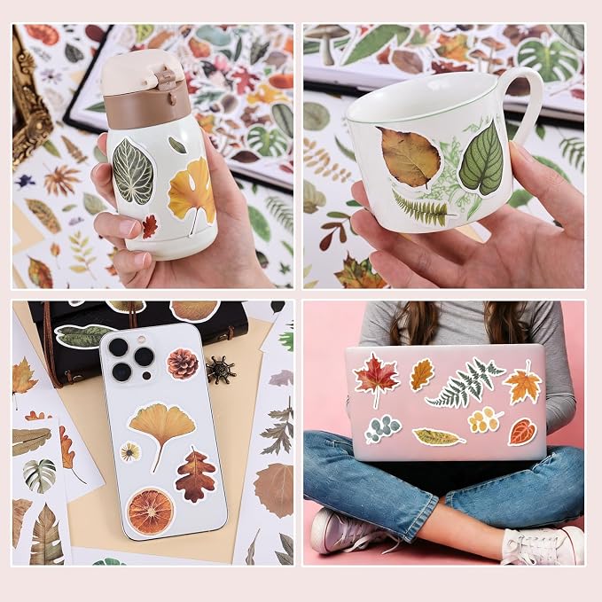 600+ Waterproof Vinyl Leaf Stickers, 30 Sheets Realistic Botanical Foliage Plant Stickers Book for Journaling Scrapbooking Water Bottle Laptop Planner Decoration, Nature-Themed DIY Supplies for Women