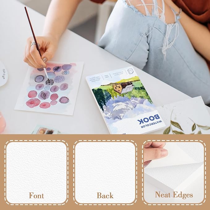 Watercolor Paper Pad, 8x10 140lb/300g Water Color Paper, 20 Sheets Cold Press Drawing Painting Paper Sketchbook Notebook, Art Supplies for Watercolors Acrylic Marker, Sketch Book for Kids Adults