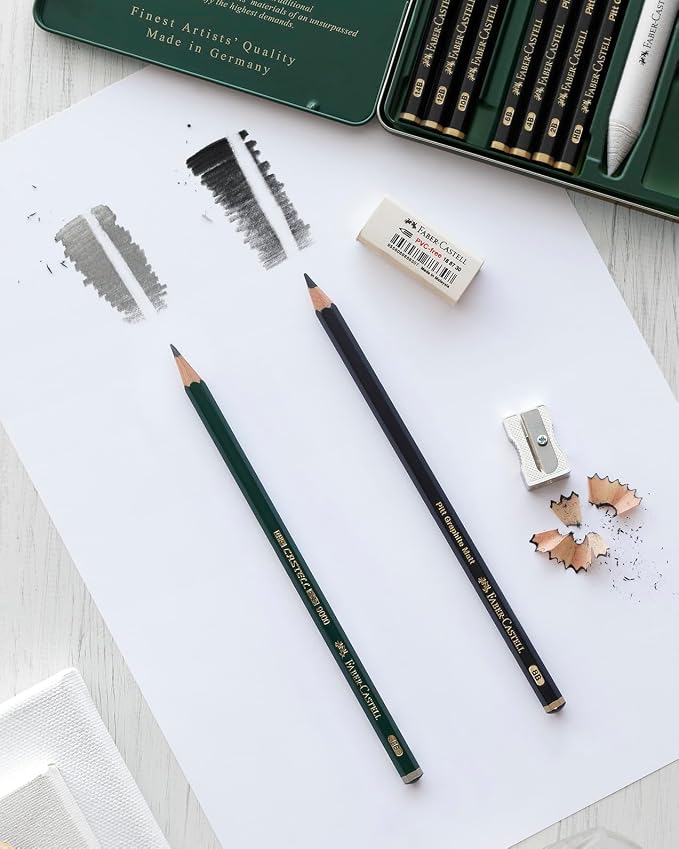 Faber-Castell 3 Count Pitt Graphite Matte Tin - HB, 2B, 4B - Matte Black Graphite Pencils