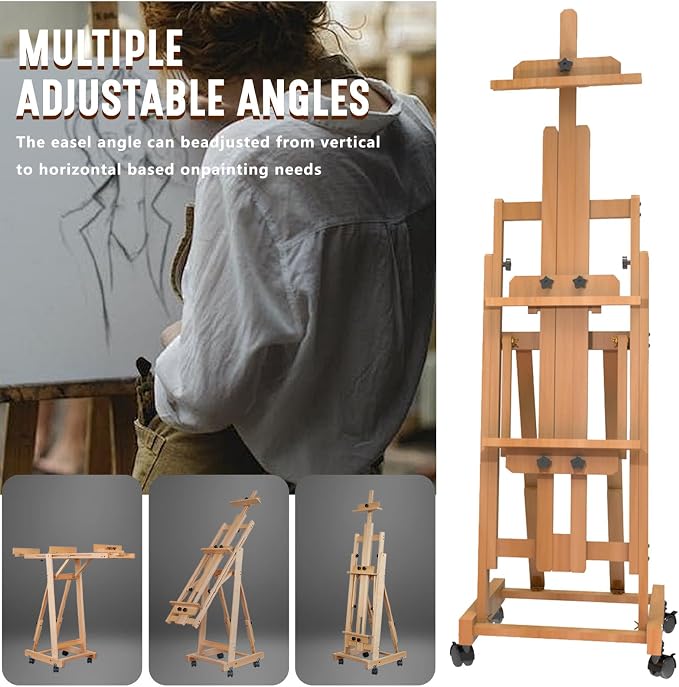 H-Frame Multifunctional Easel, Foldable & Adjustable (Vertical to Horizontal), Holds Two Canvases (Up to 77 Inches), Professional H-Frame Art Easel for Adults