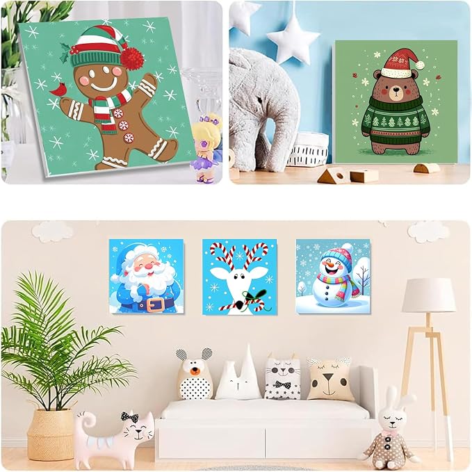 SYDYLH 6 Packs Framed Chrsitmas Paint by Numbers Kit for Kids Ages 8-12,Snowman Easy Acrylic Paint by Number Framed on Canvas,Number Painting Paint by Numbers Kit for Home Wall Decoe 8x8inch