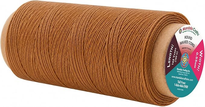 Mandala Crafts 130M 0.55mm Tan Round Waxed Thread for Leather Sewing