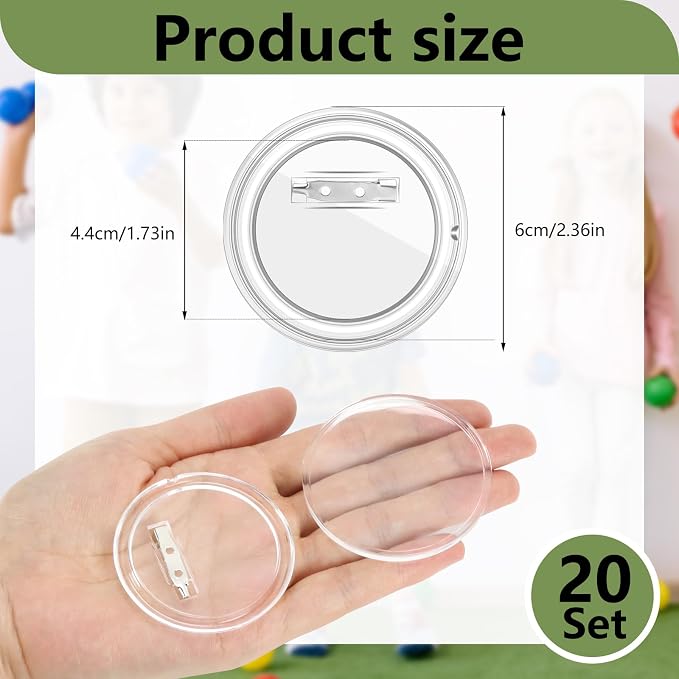 Bignc 20 Set Clear Pins for Crafts, Plastic Button Making Kit, Blank Pins Bulk, Make Your Own Buttons Badge Maker DIY Crafts, Photo Buttons (2.36 Inch)