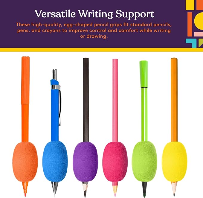 Special Supplies Egg Pen-Pencil Grips for Kids and Adults Colorful, Cushioned Holders for Handwriting, Drawing, Coloring - Ergonomic Right or Left-Handed Use - Reusable (Multicolor- 6 Pack)