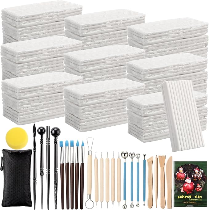 Yinder 24.6 Lbs Oven Bake Polymer Clay White with 25 Pcs Pottery Tools Kit Non Toxic DIY Clay for Modeling, Figurines, Miniatures, Jewelry, Pottery Projects Adult Arts for Beginner Crafters
