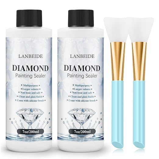 LANBEIDE Diamond Painting Sealer 200ML with Silicone Brush, 2 Pack (14 OZ) | 5D Diamond Painting Glue Accessories Permanent Hold & Shine Effect for Diamond Painting and Jigsaw Puzzles