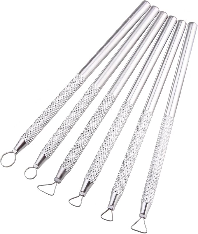 DIYOOHOMY 6 Pcs Clay Sculpting Tools Set, Metal Polymer Clay Ribbon Loop Tool, Sgraffito Tools for Pottery Caving Trimming Scraper Craft Ceramic Modelling Tool Kit