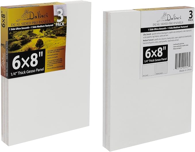 Jerry's Artarama Da Vinci Dual Sided Pro Panel Board - 3-Pack, 6x8" 6mm Deep Panels for Painting - Archival, Acid-Free Art Supplies - Ultra-Smooth & Medium Textured Paint Surfaces