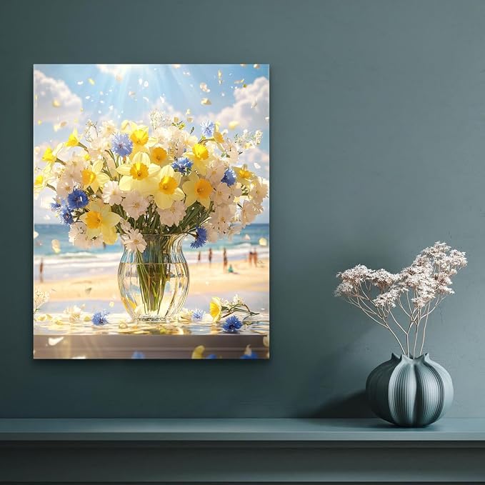 Banket Paint by Numbers Kit for Adults Beginner Flower DIY Oil Painting Kits for Adults Bottle Flowers Easy Adult Paint by Number Kits on Canvas Color by Numbers for Gifts Home Wall Decor 16x20 Inch