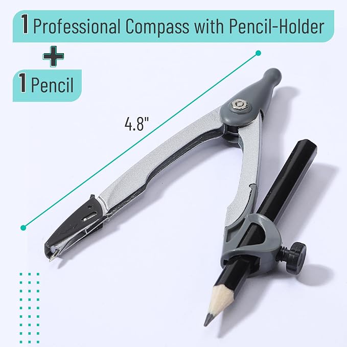 Mr. Pen- Geometry Compass, 4.8", Precision Drafting Compass with Pencil | Draws Circles up to 9", Ideal for Math, Geometry, Students, Architectural Drafting & Classroom Use