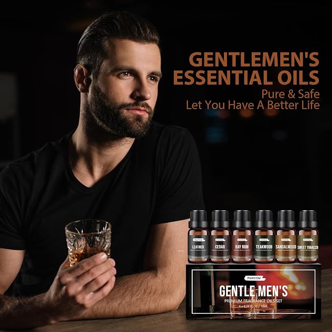 FUHITIM Fragrance Essential Oils Gentlemen's Set（6 * 10ML） | The Essential Oil Used for Candle Making,Soap Making Fragrance and Aromatherapy Machine Fragrance Contains 6 Different Scents