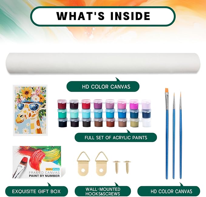 Possoco Framed Paint by Numbers Kit for Adults Beginner & Kids Ages 8-12, Animals Giraffe Adult Paint by Number Kits on Canvas, DIY Acrylic Number Painting for Teens for Home Decor 8x12 Inch