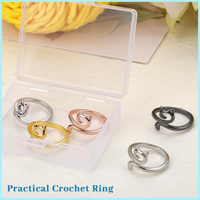 5 Pcs Crochet Ring, Adjustable Crochet Tension Rings, Yarn Ring for Finger | FOUSNOW Knitting Loop Accessories Tools, Yarn Rings for Women Mother Grandma