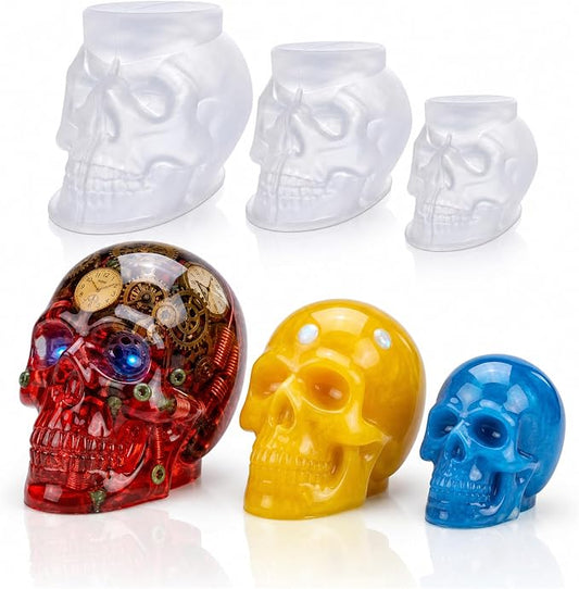 3pcs 3D Skull Resin Molds,Skull Molds for Epoxy Resin Casting- Candle Wax