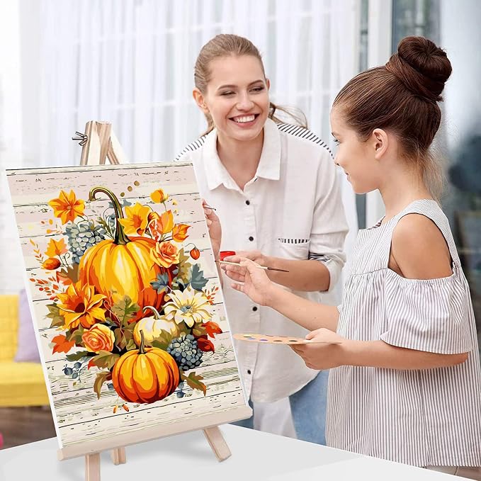 Fall Paint by Numbers for Adults with Framed Canvas-with Wooden Easel,Paint by Numbers Kits Framed Canvas,DIY Acrylic Oil Painting Kits with Brushes Nice Gift Box for Home Wall Decor(12x16 Inch)