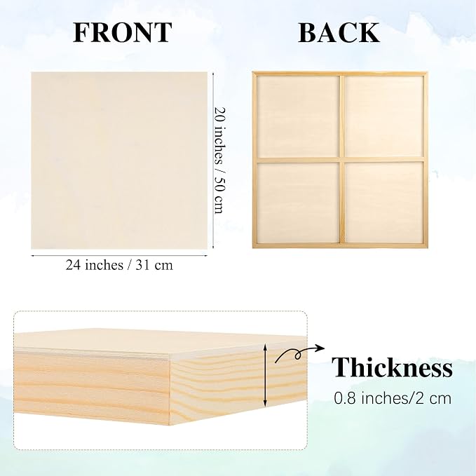 Aodaer 4 Pack Wood Panels 20 x 20 Inch Wooden Panels Canvas Unfinished Craft Wood Boards Panel for Art Crafts Acrylic and Oil Painting Pouring DIY Projects