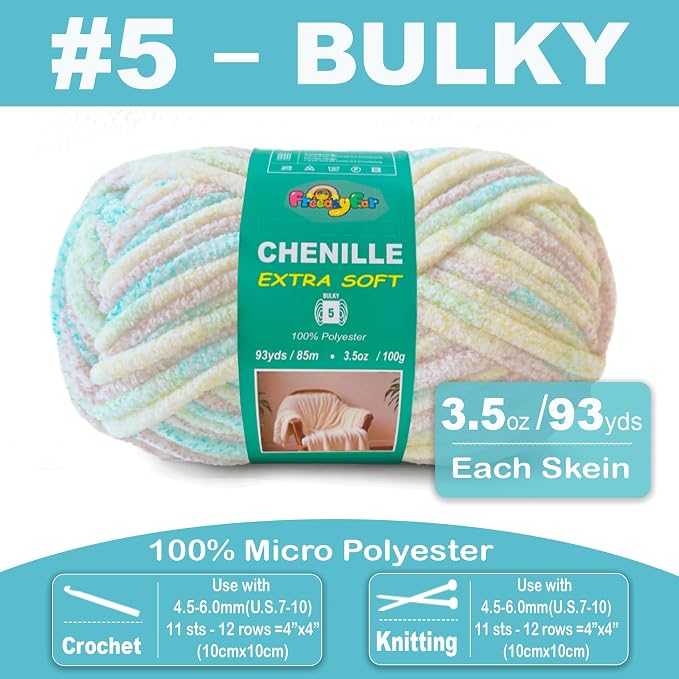 Super Soft Velvet Chenille Yarn for Crocheting and Knitting-Easy to Crochet-Bulky, 3.5oz/93yds of Each Skein-Chunky Plush Yarn for Hand Craft Blanket Ammigurumi DIY (Soft Cream, 3 Pack)