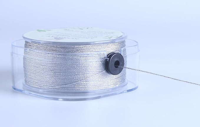 KONMAY 0.5mm Tinsel Embroidery Thread with Case, 163 Yards Metallic Silver Twine String for Jewelry Making, Embroidery, Crafting, Decoration, Gift Wrapping, and Christmas Ornaments